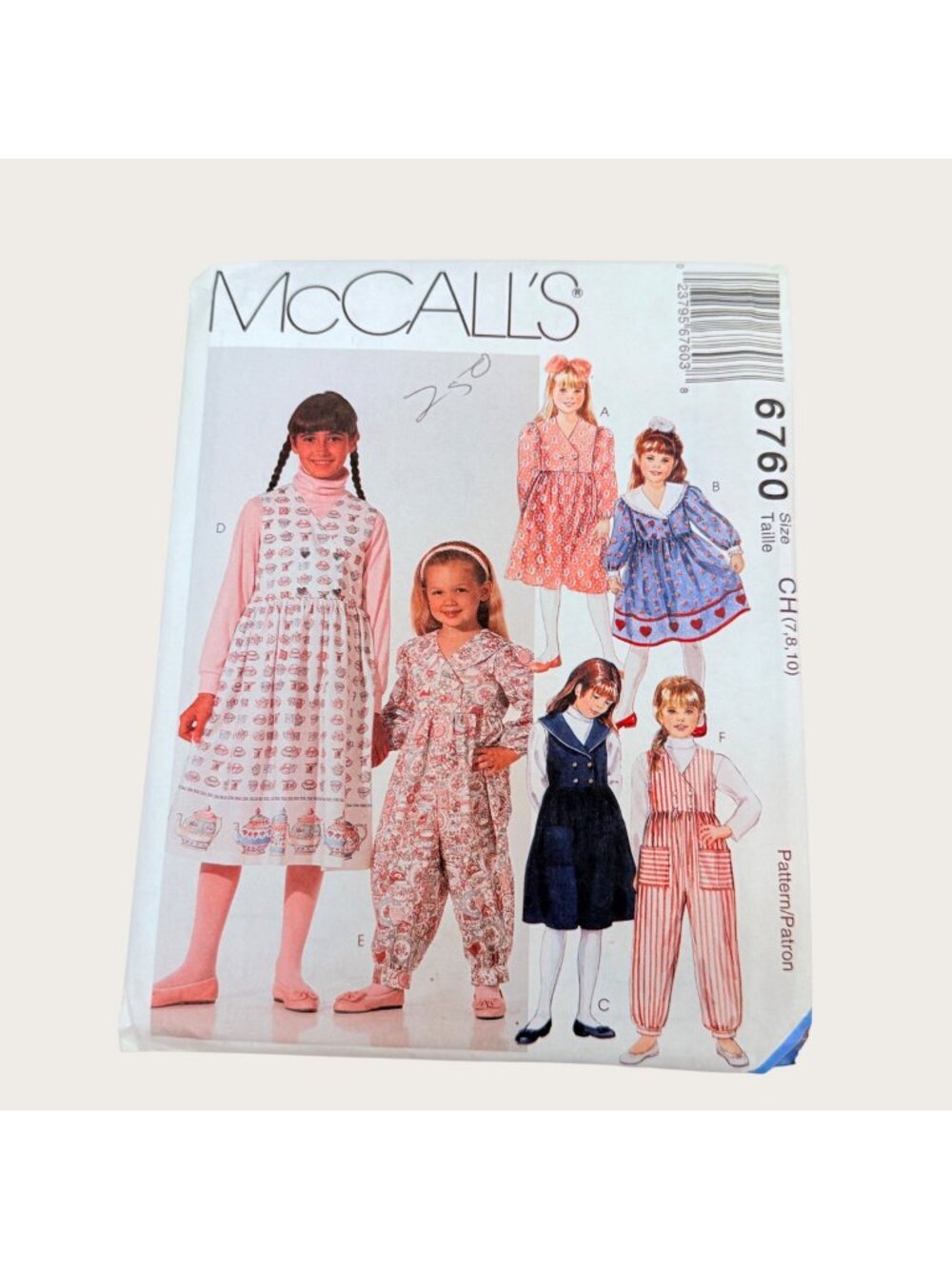 Vintage 1990s McCalls Sewing Pattern 6760 Girls Dress Jumper Jumpsuit Size 7-10